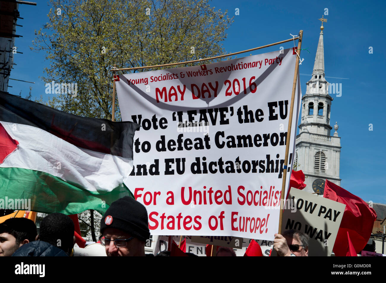 Mayday 2016. Clerkenwell. International workers Day. Leave EU banner. Stock Photo