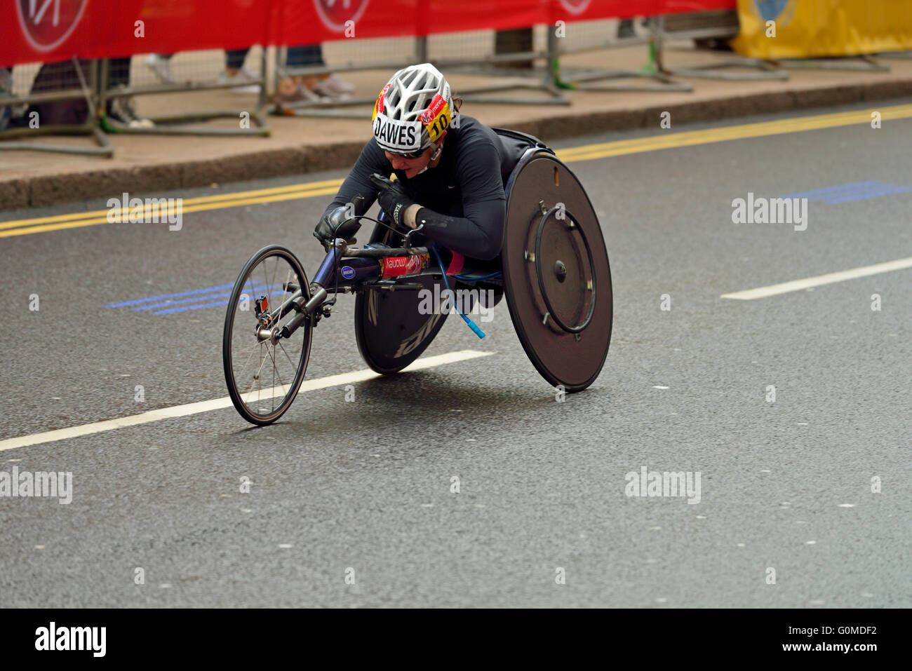 Christie Dawes, wheelchair competitor, 2016 Virgin Money London Marathon, London, United Kingdom Stock Photo