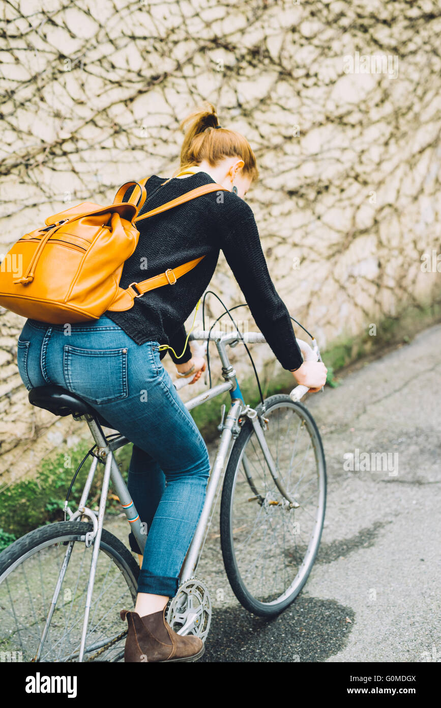 Blonde woman rear view outdoors hi-res stock photography and images - Alamy