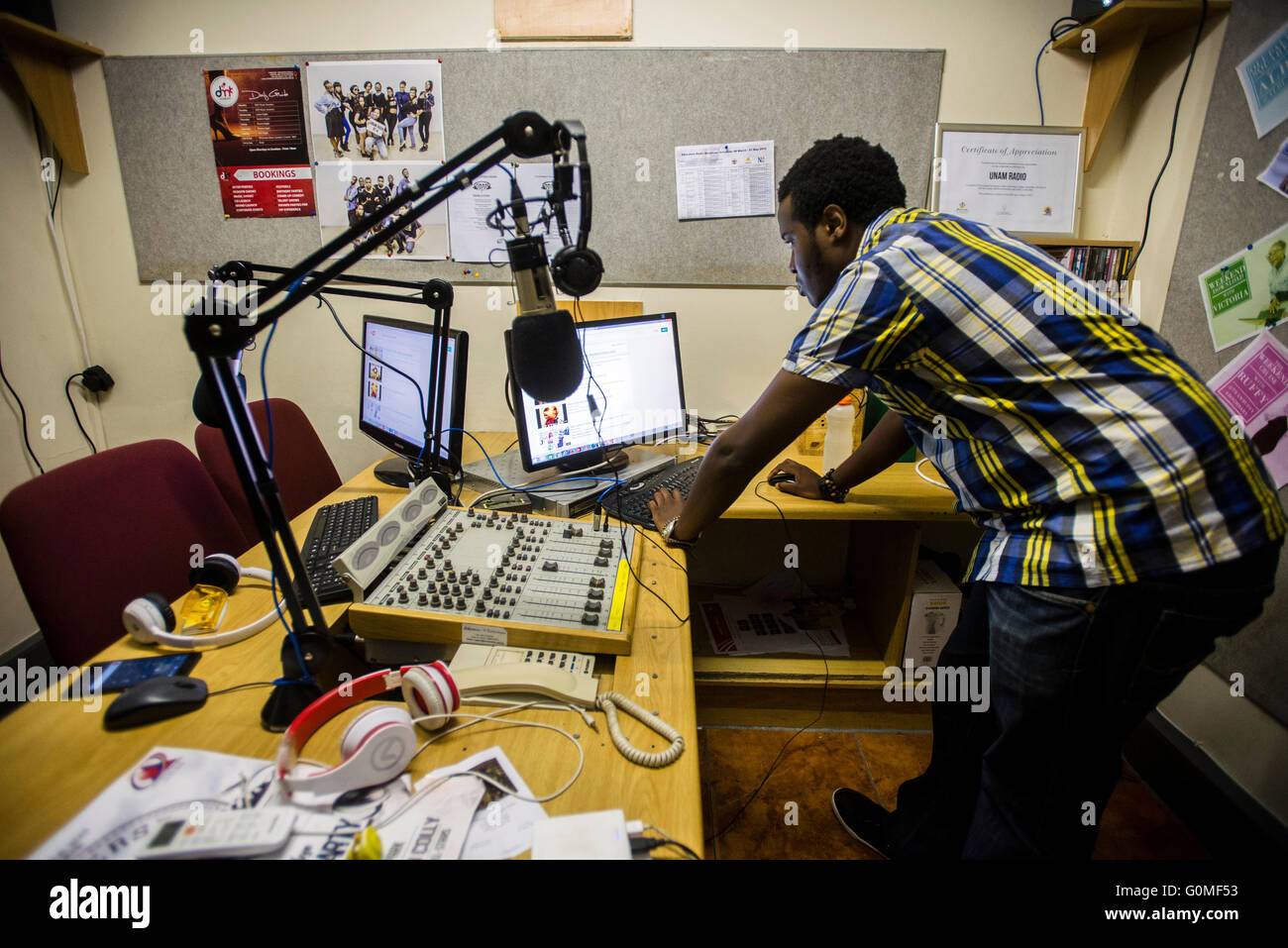 Students of the University of Namibia work as DJs of UNAM Radio 97.4. It  has started its broadcast in 2000. The radio was established as a part of  the University's mission to