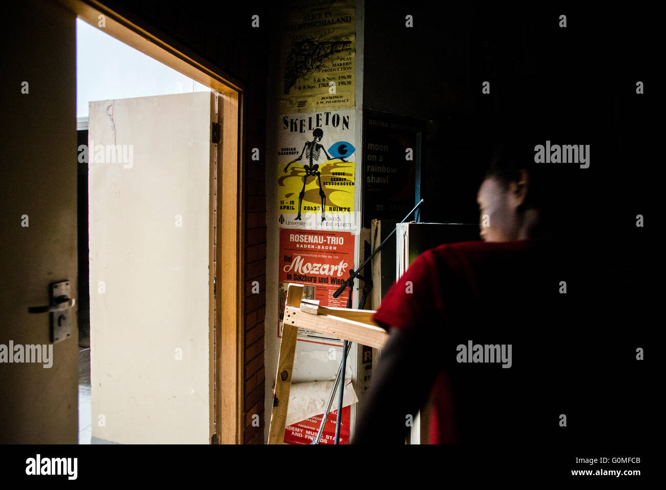 Posters on the wall of one of the rehearsing rooms of the section of performing arts at the University of Namibia. Windhoek, Namibia Stock Photo