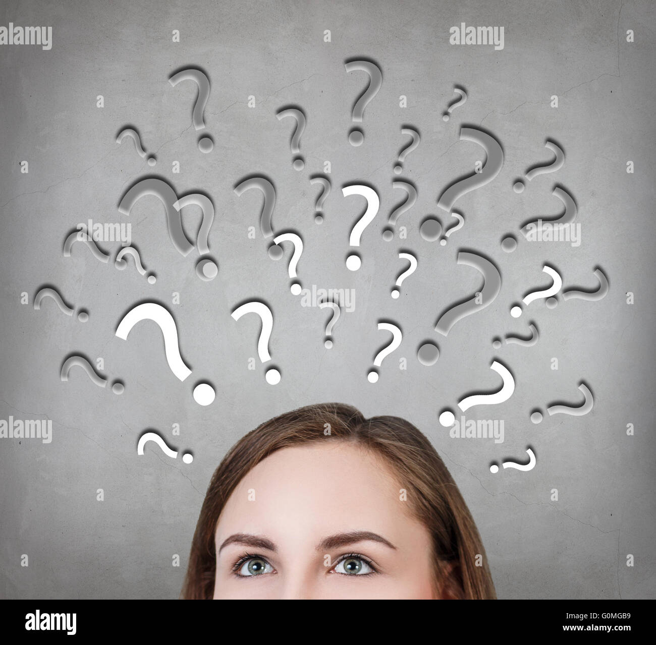 Woman has too many questions Stock Photo
