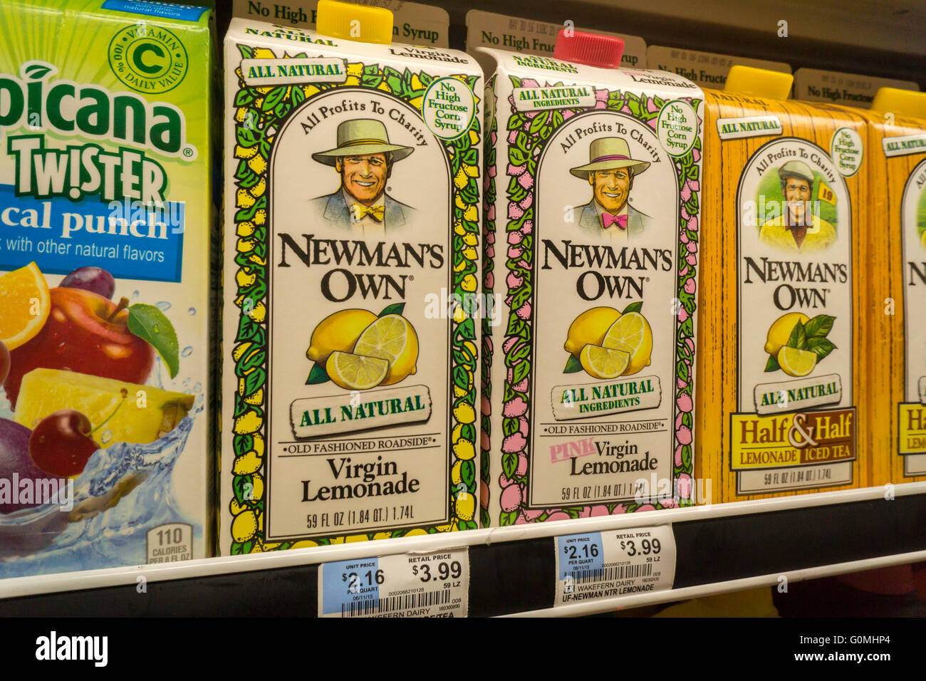 Newman's Own brand lemonade in a cooler in a supermarket in New York on