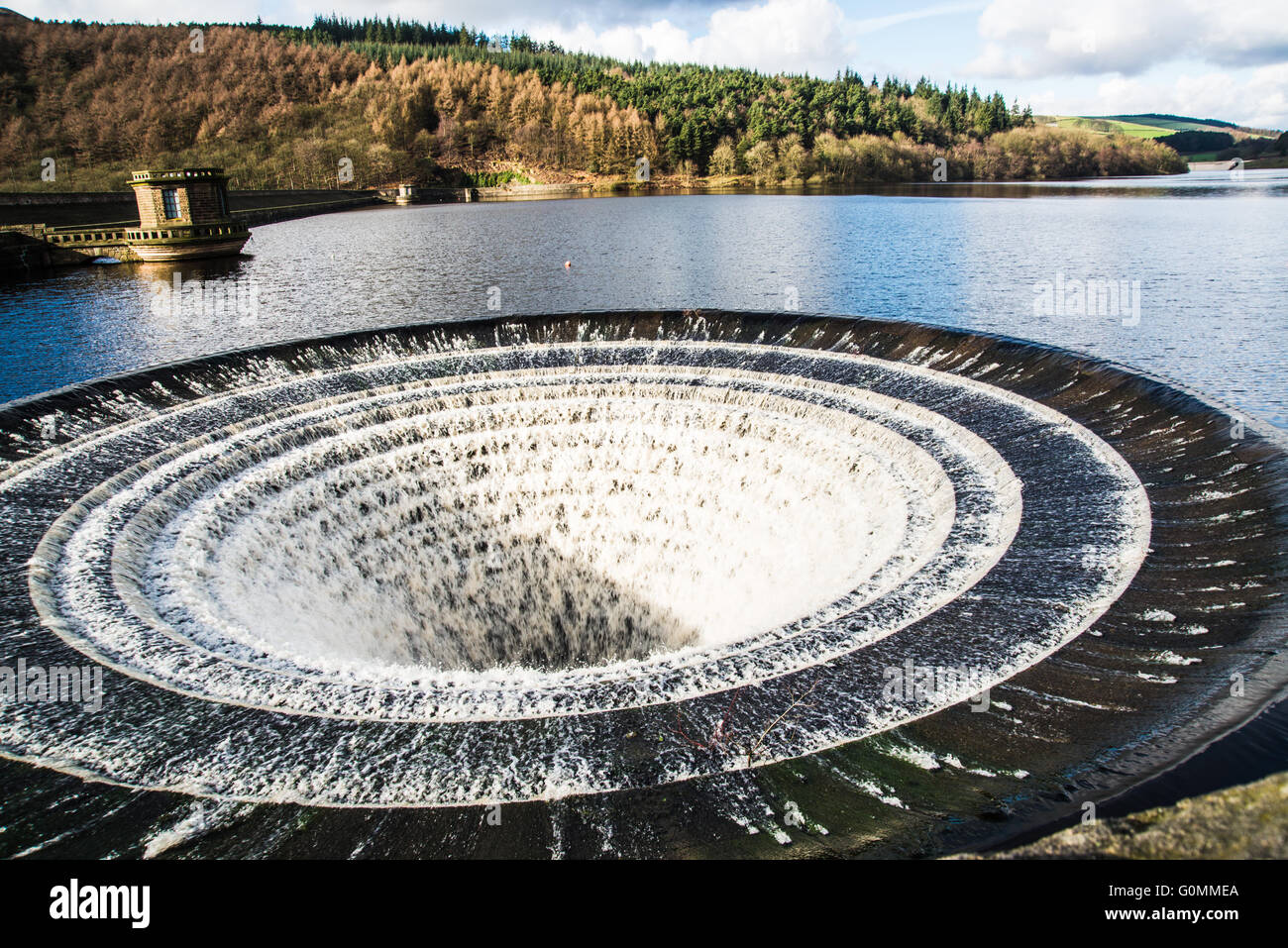 wast water going down the plug hole on the ladybower Reservoir Ray Boswell Stock Photo