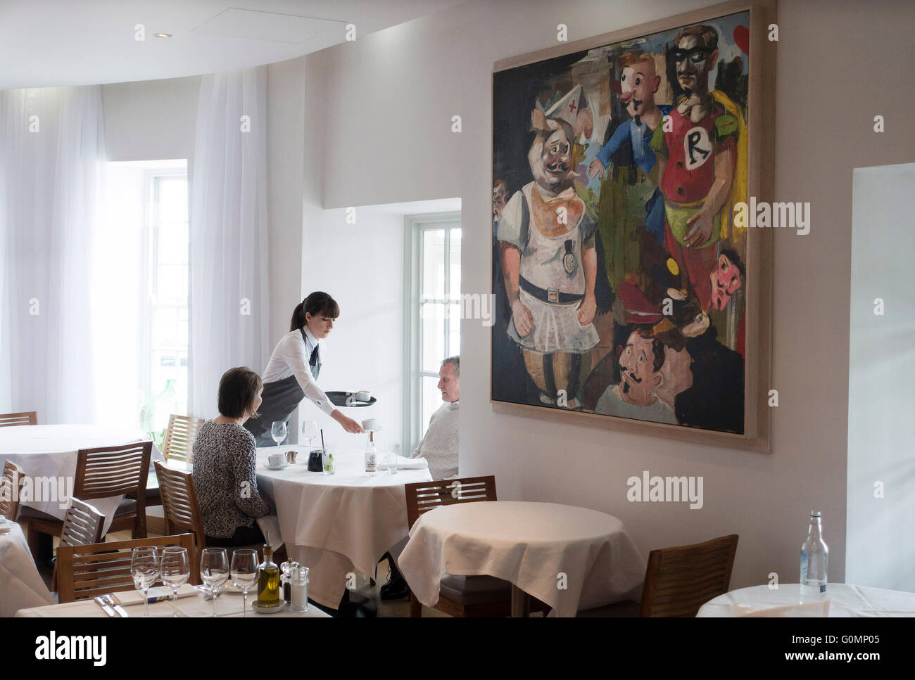 Rick Stein's Seafood Restaurant in Padstow,Cornwall: painting by Mclean Edwards called Gold,Platinum Records Stock Photo