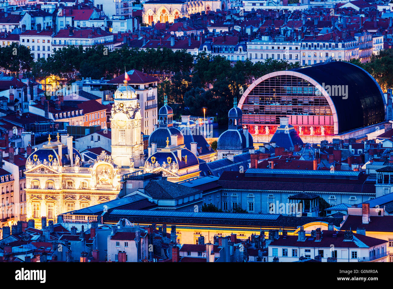 Aerial panorama of Lyon with city hall. Lyon, Rhone-Alpes, France Stock ...