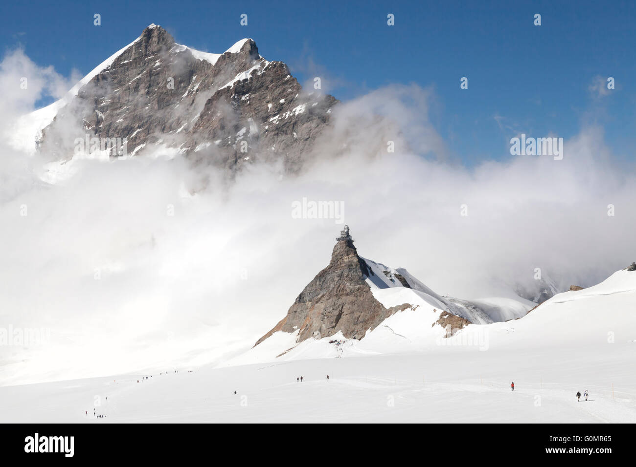 The Jungfraujoch mountain above Lauterbrunnen, Switzerland, the highest point in Europe Stock Photo