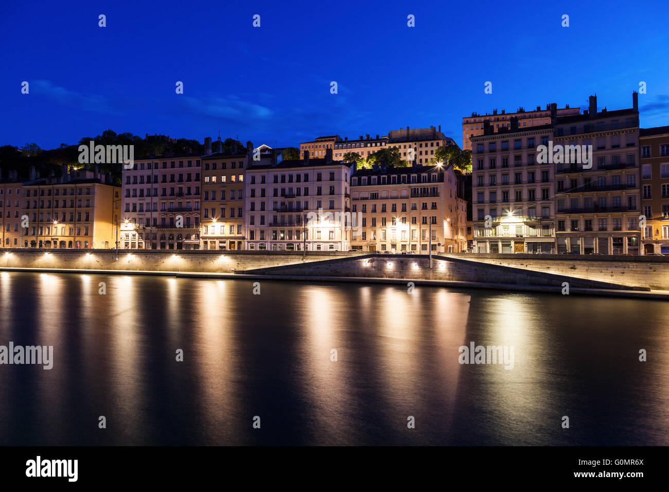 Architecture of Lyon along Saone River. Lyon, Rhone-Alpes, France Stock ...