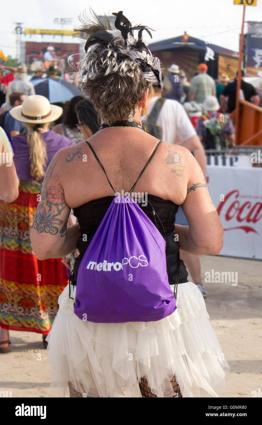Spectator at the New Orleans Jazz & Heritage Festival. Stock Photo