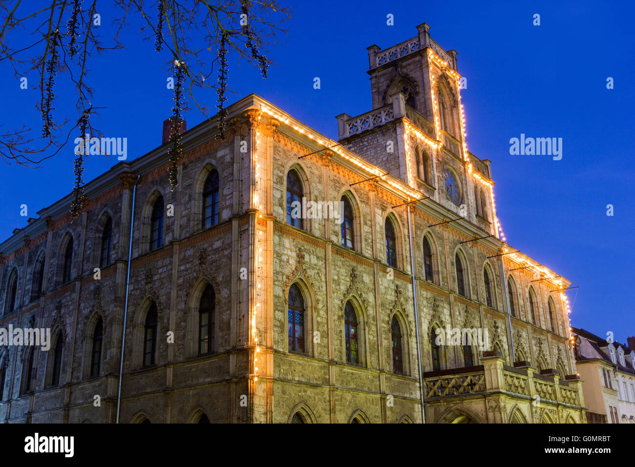 City hall of Weimar in Germany on Market Square during Christmas Stock