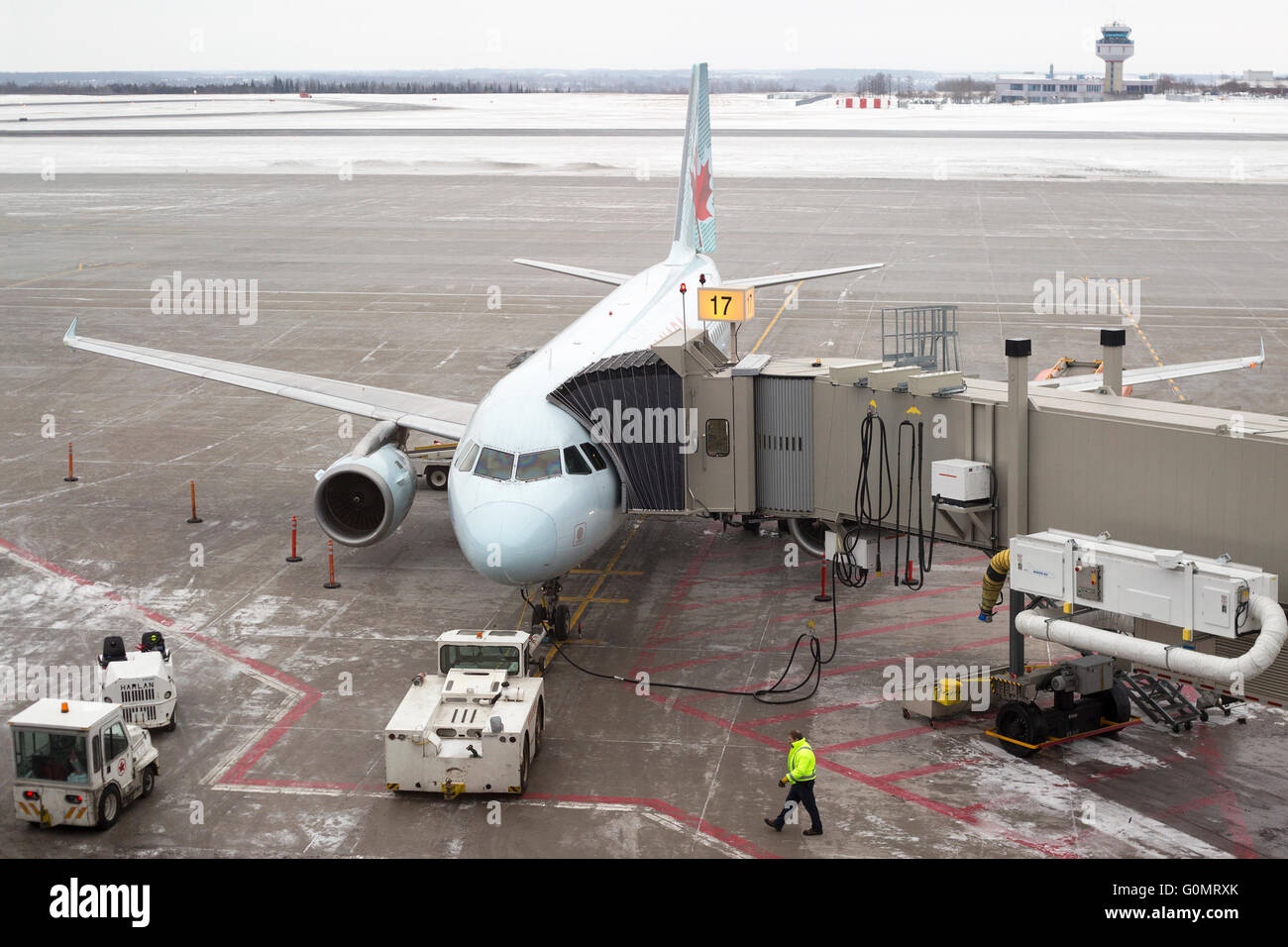 Air Canada jet at gate, Ottawa Macdonald-Cartier International Airport. Stock Photo
