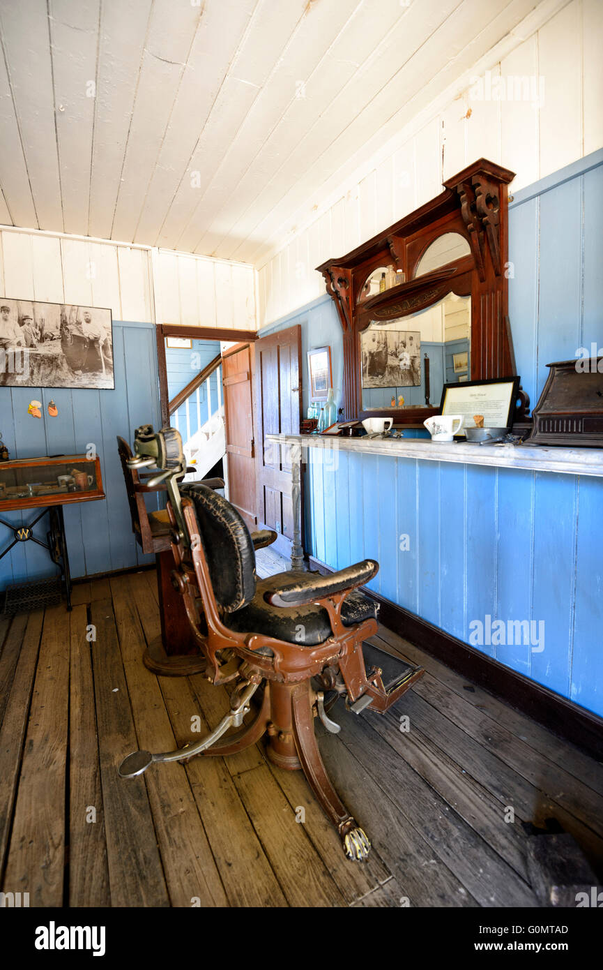 Old Hairdresser's Saloon, Australiana Pioneer Village, Wilberforce, New South Wales, Australia Stock Photo
