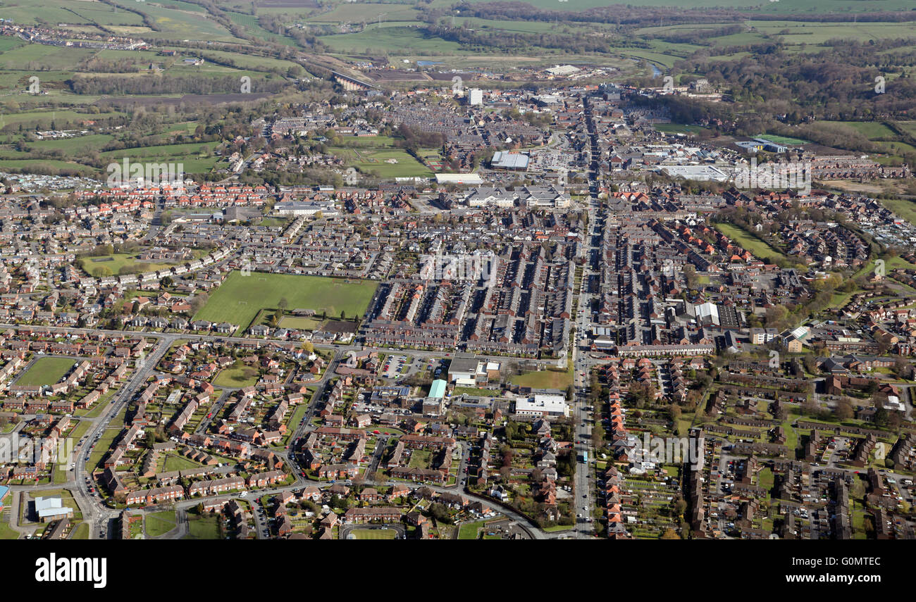 aerial view of Bishop Auckland town, County Durham, UK Stock Photo