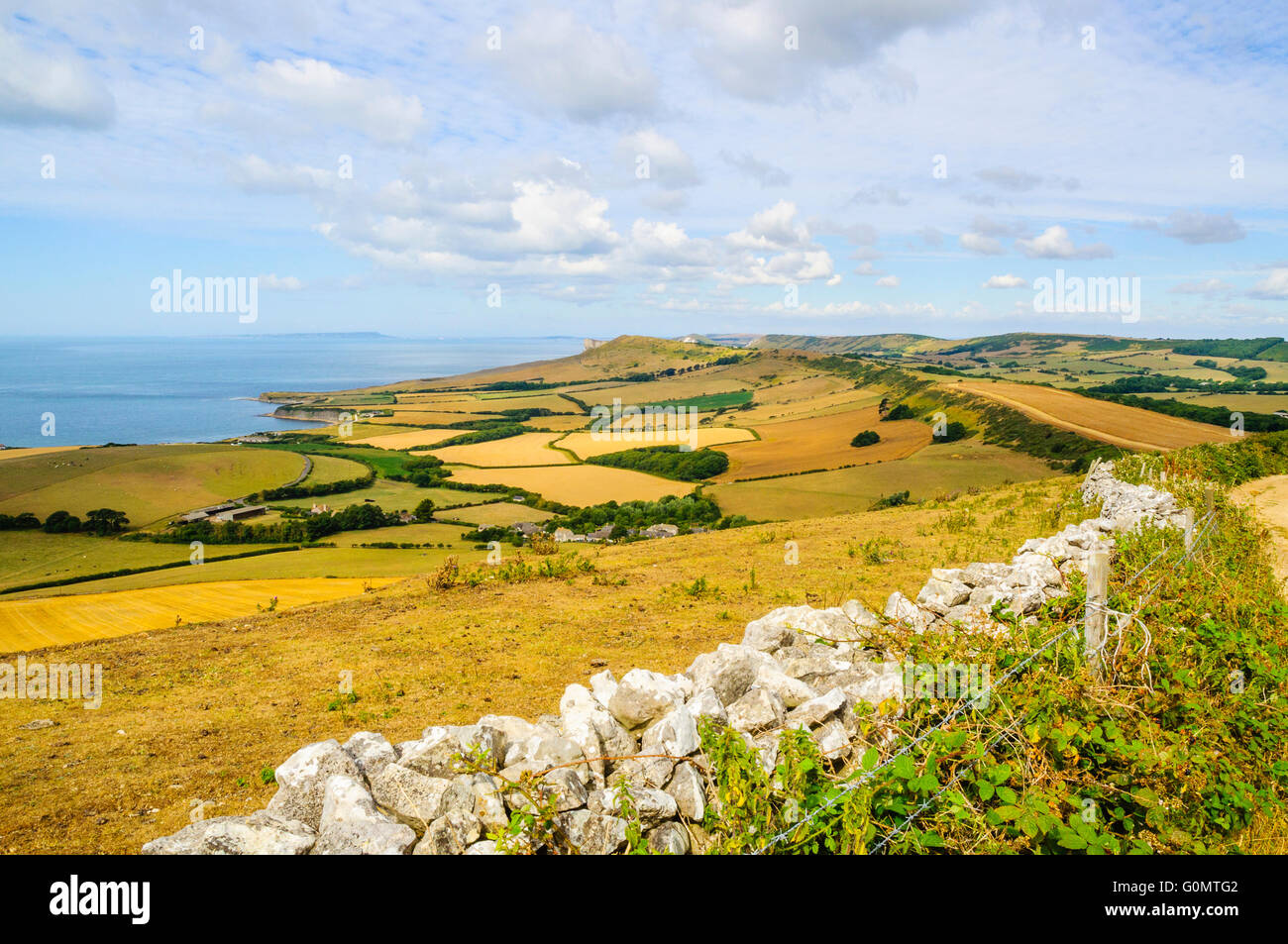 Looking west from near Swyre Head on the Isle of Purbeck Dorset with Portland Bill in the distance Stock Photo