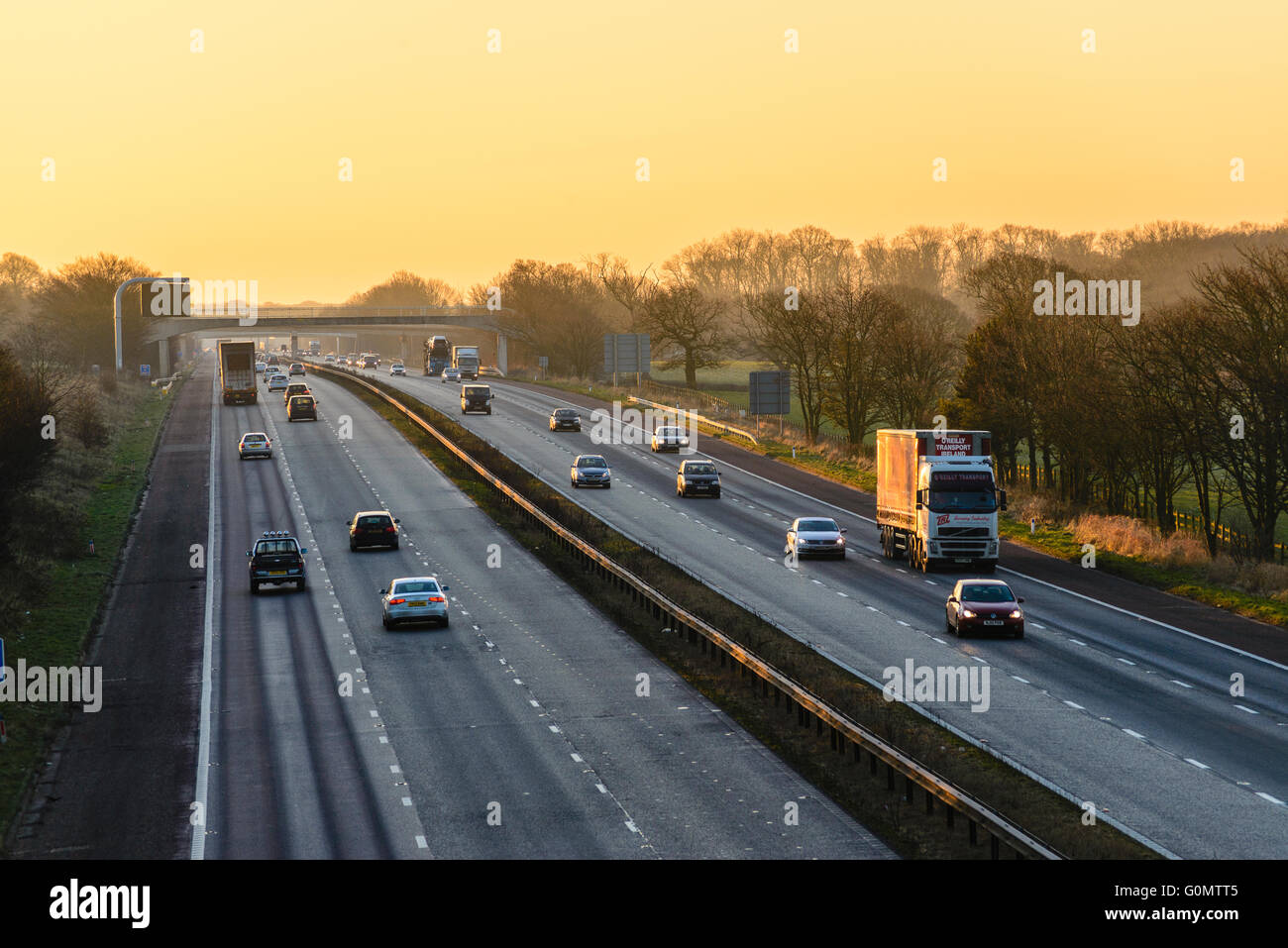 Early morning on M6 motorway near Garstang Lancashire Stock Photo