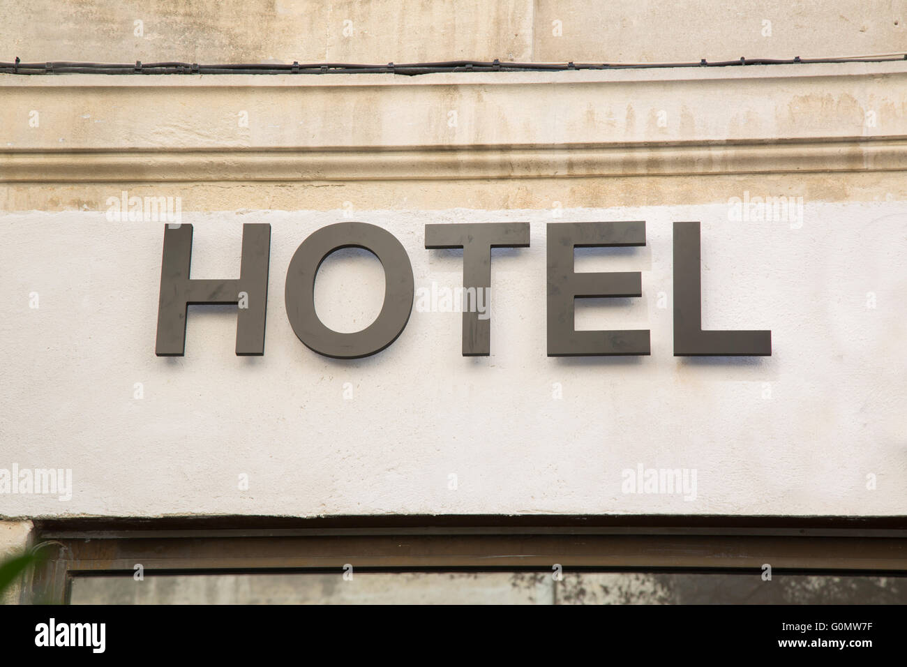 Hotel Accommodation Sign on Building Facade Stock Photo - Alamy