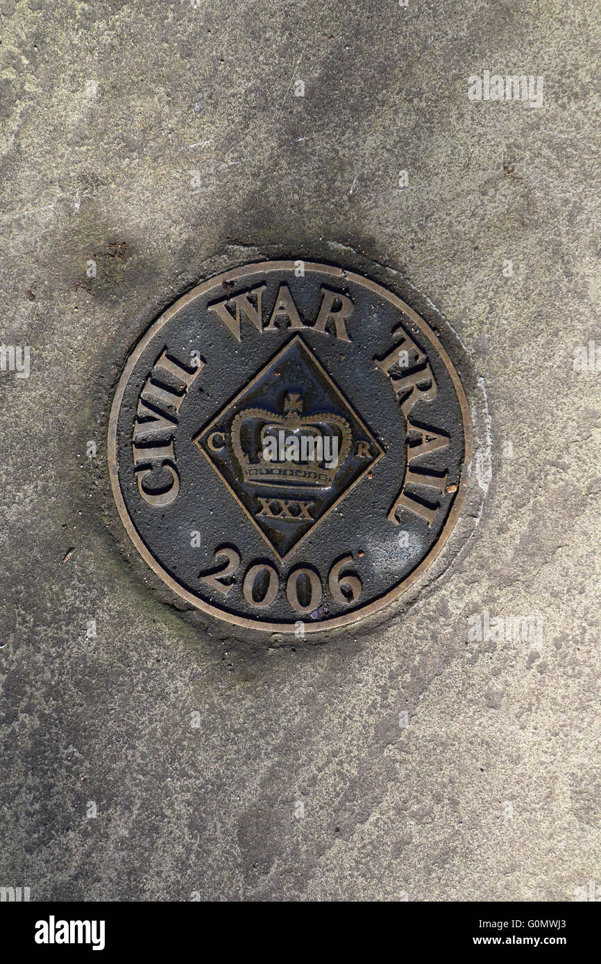 Floor marker showing the route of the civil war trail around Newark on Trent Nottinghamshire England Stock Photo