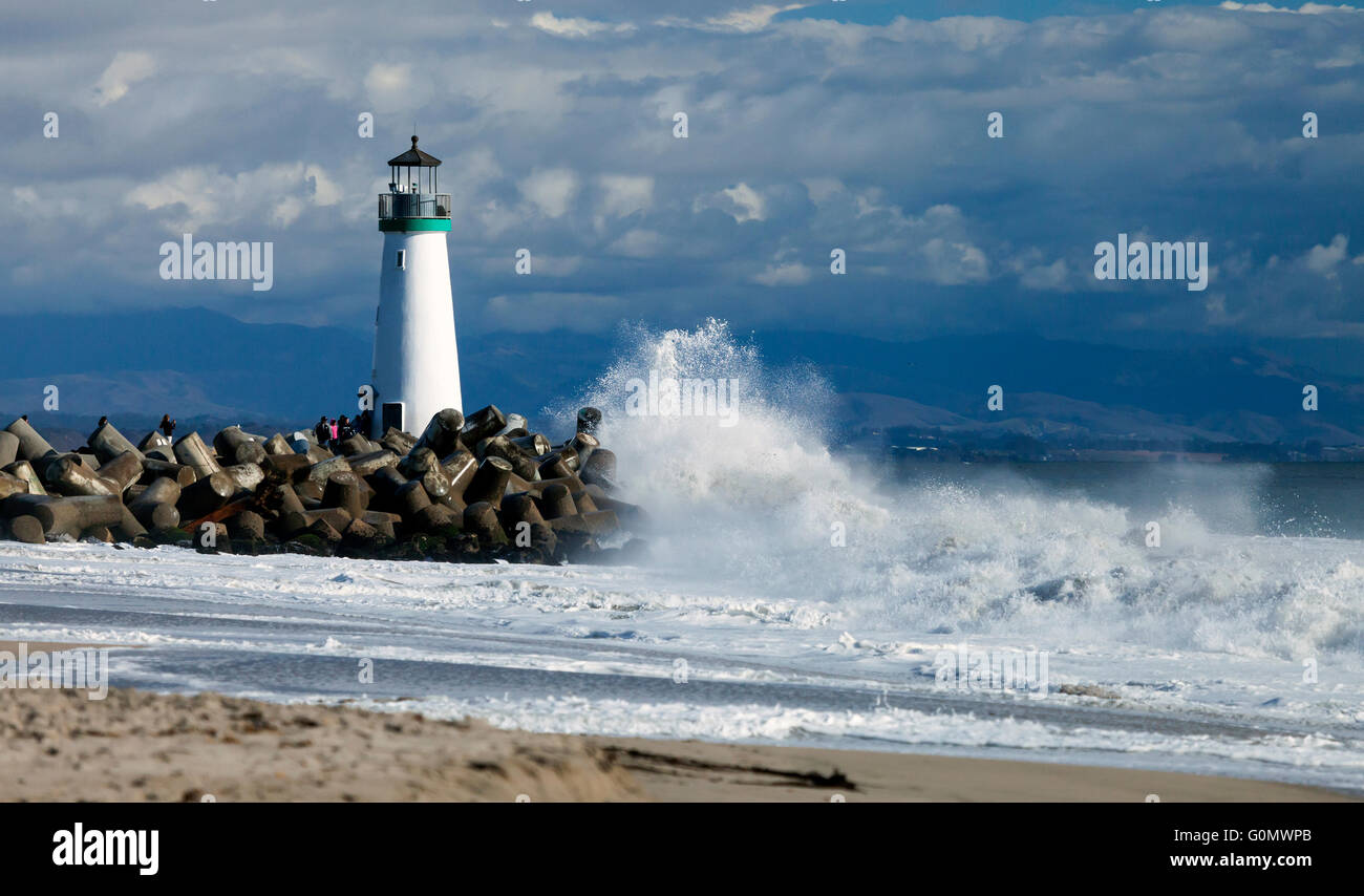 Lighthouse Walton on Santa Cruz Shore Stock Photo