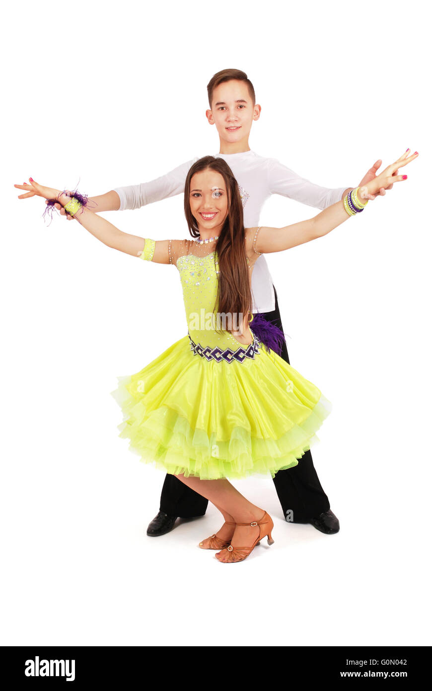 Boy and girl dancing ballroom dance on white background Stock Photo Alamy
