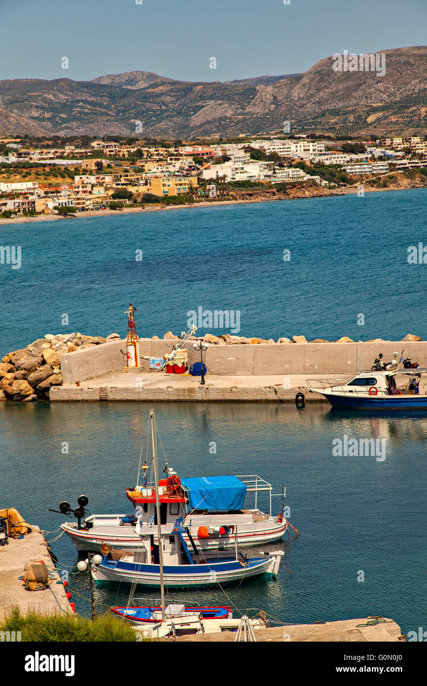 Image of fishing boats in the greek village of Makrigialos, Crete. Stock Photo