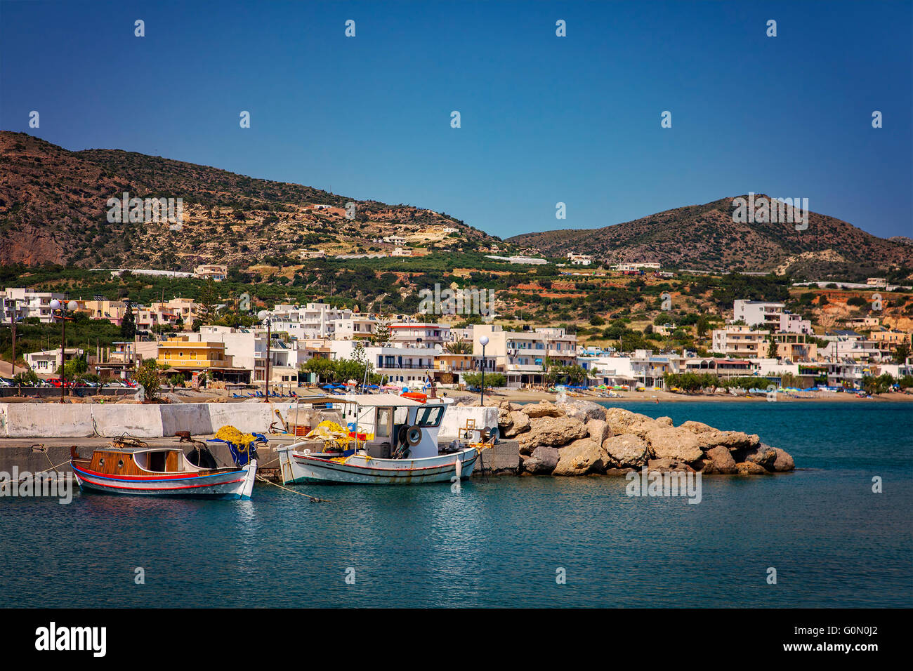 Image of the seaside town of Makrigialos, Crete. Stock Photo