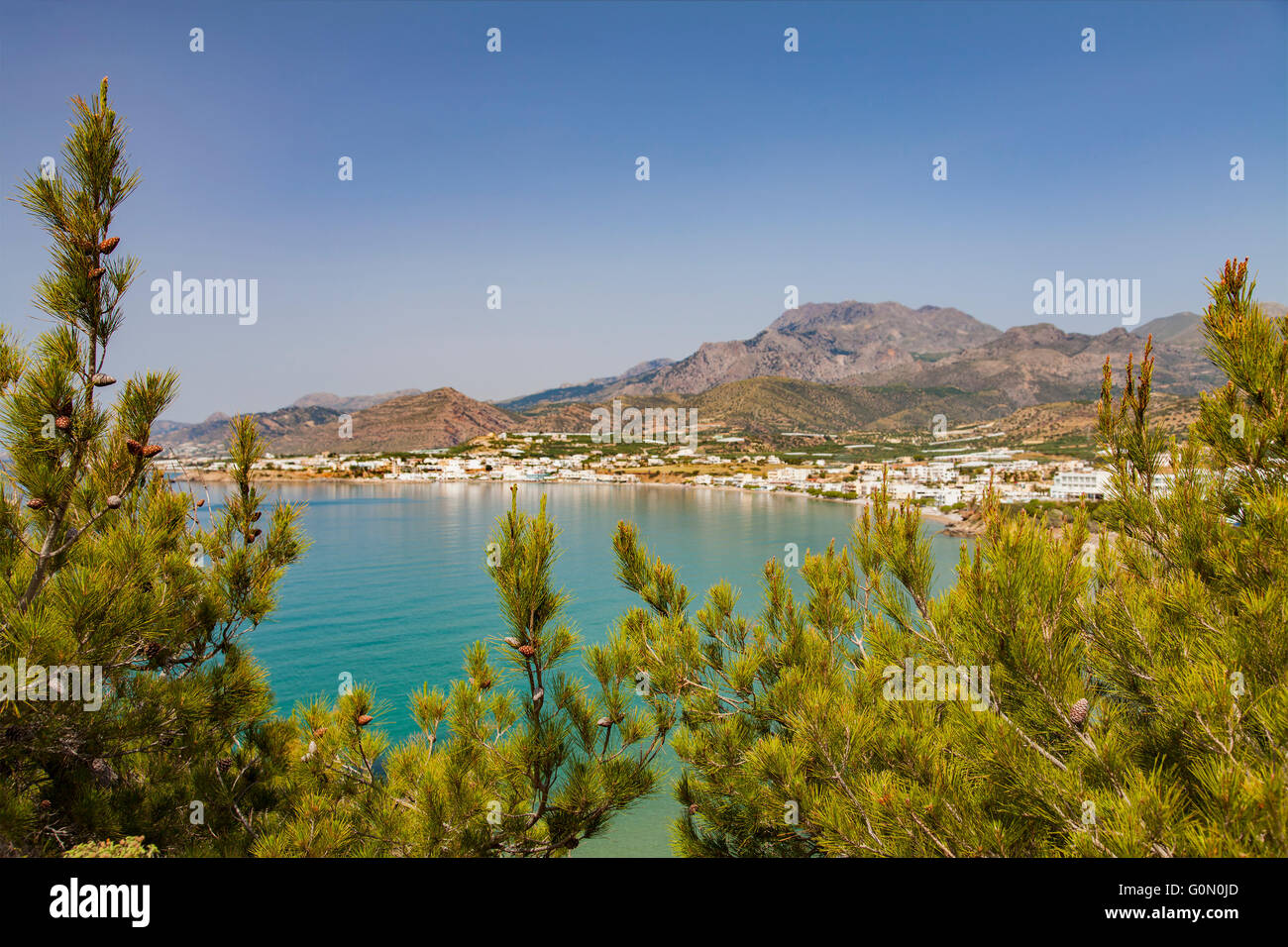Image of the seaside village of Makrigialos in Crete, greece. Stock Photo
