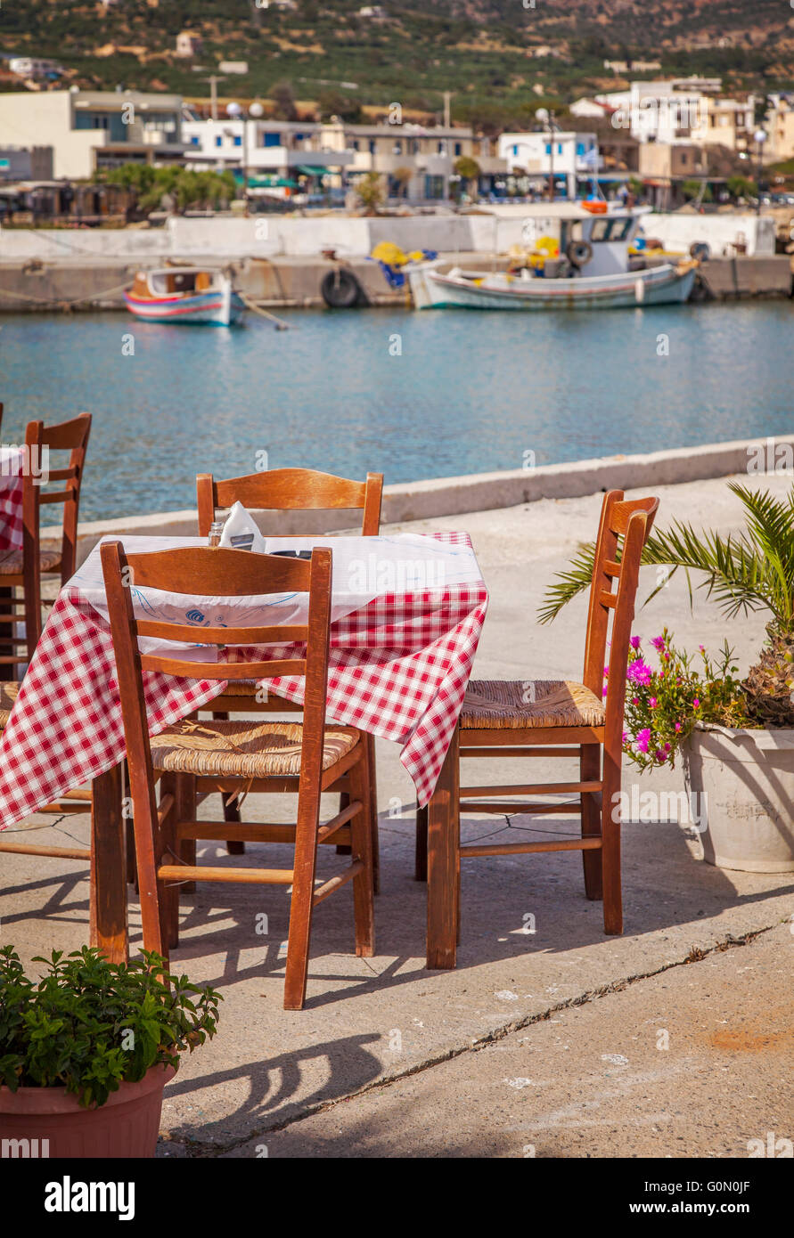 Image of a seaside restaurant in Crete. Stock Photo