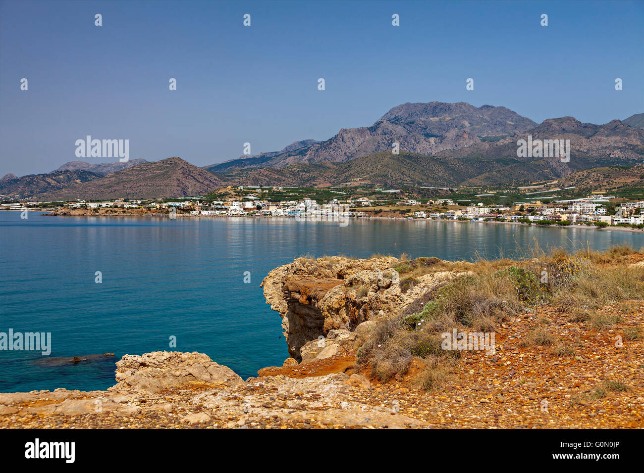 Image of the village of Makrigialos on the south-east coast of Crete, Greece. Stock Photo
