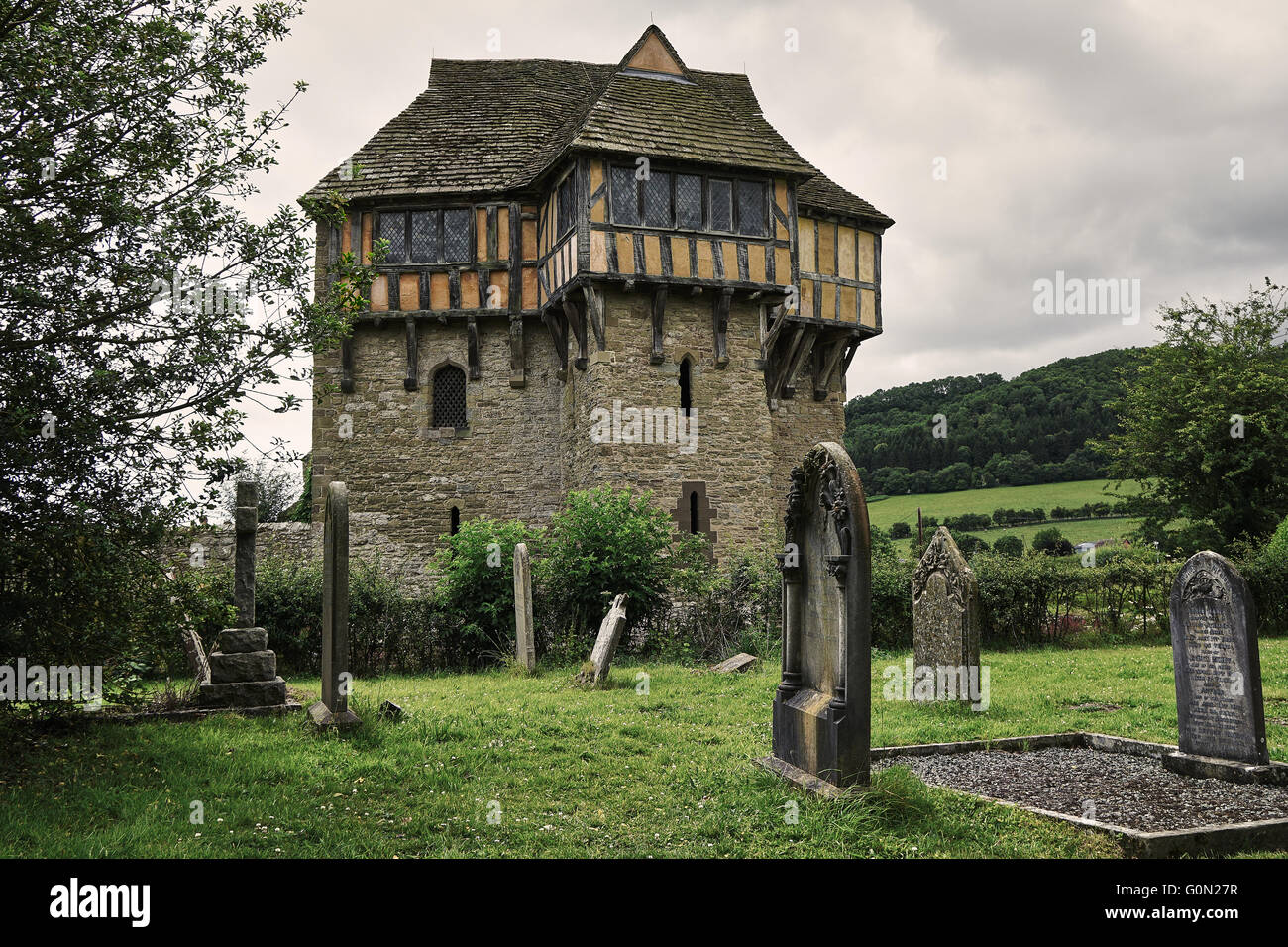 Stokesay Castle viewed from the graveyard shropshire england Stock Photo