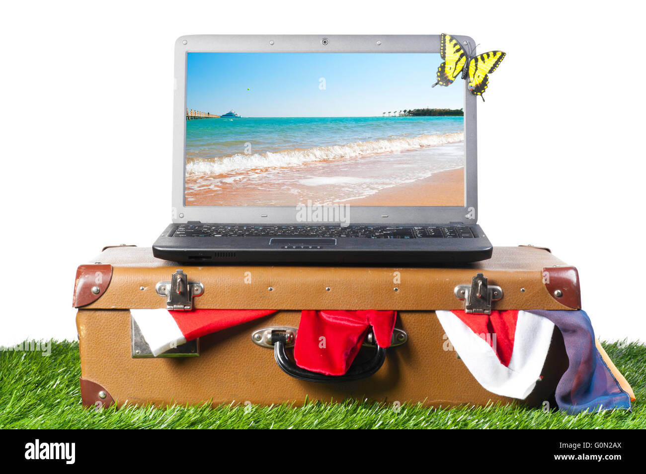 laptop on suitcase Stock Photo Alamy