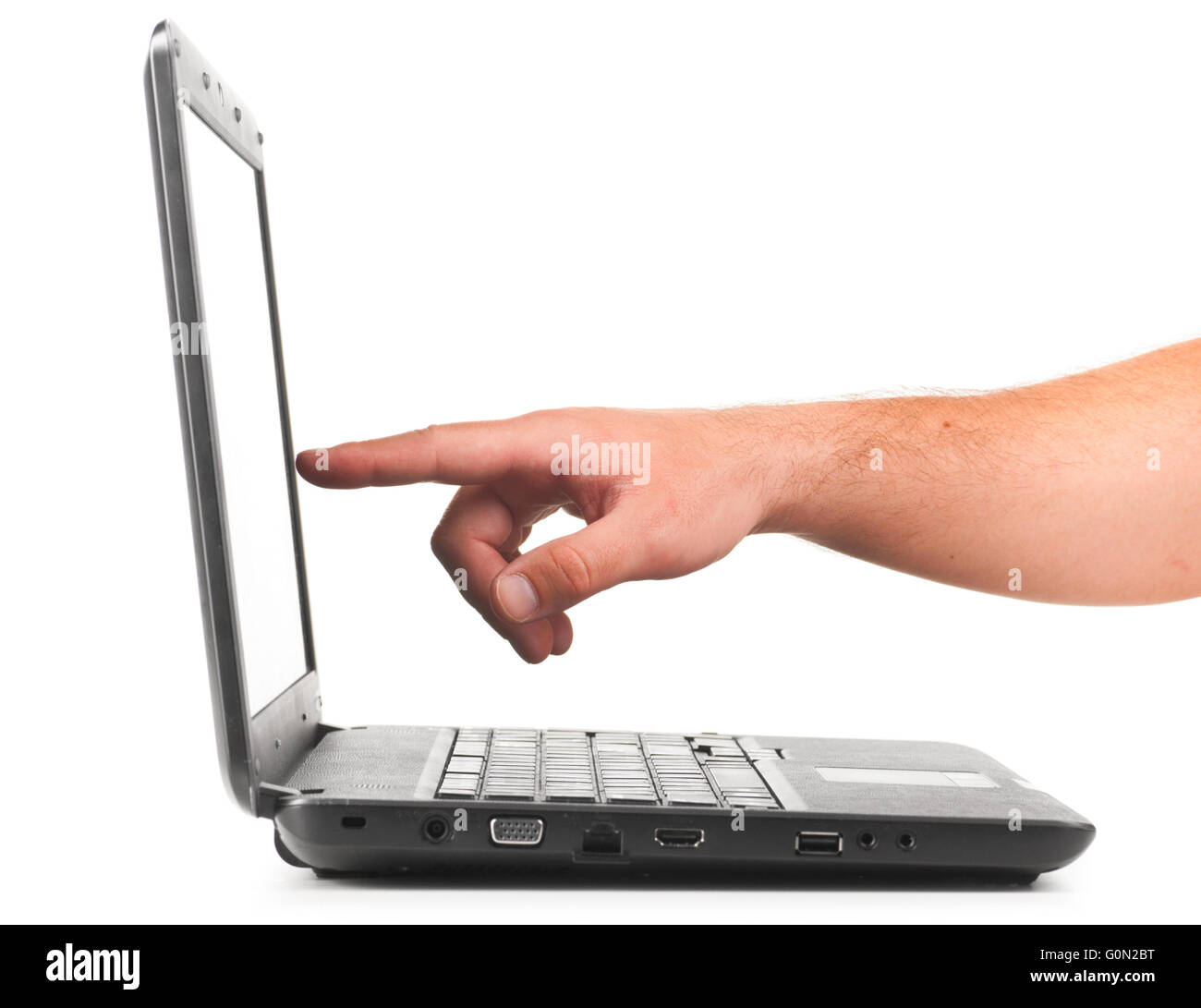 pointing on laptop Stock Photo - Alamy
