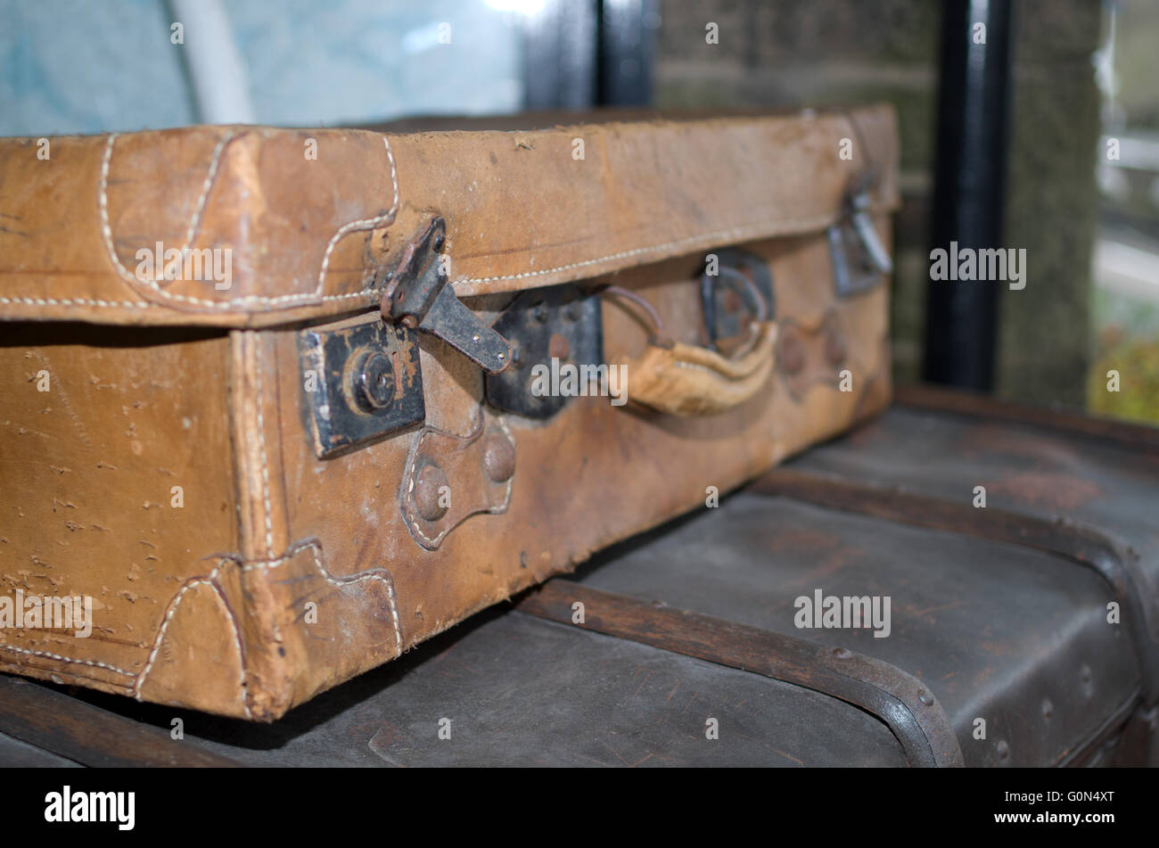 Old fashioned retro suitcase luggage. Stock Photo