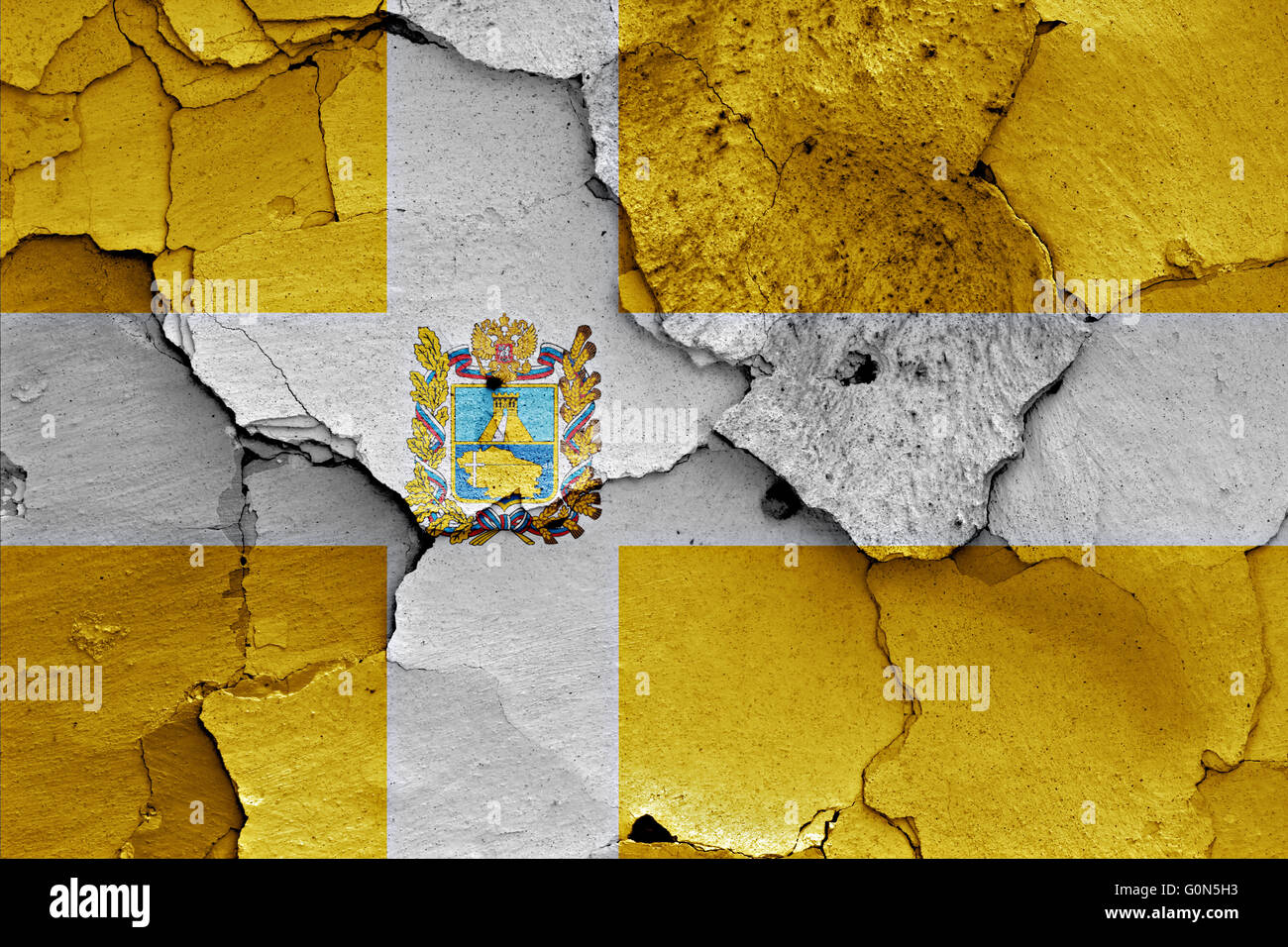 flag of Stavropol Krai painted on cracked wall Stock Photo
