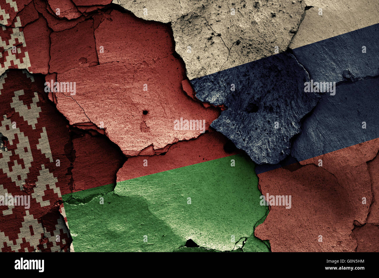 flags of Belarus and Russia painted on cracked wall Stock Photo - Alamy