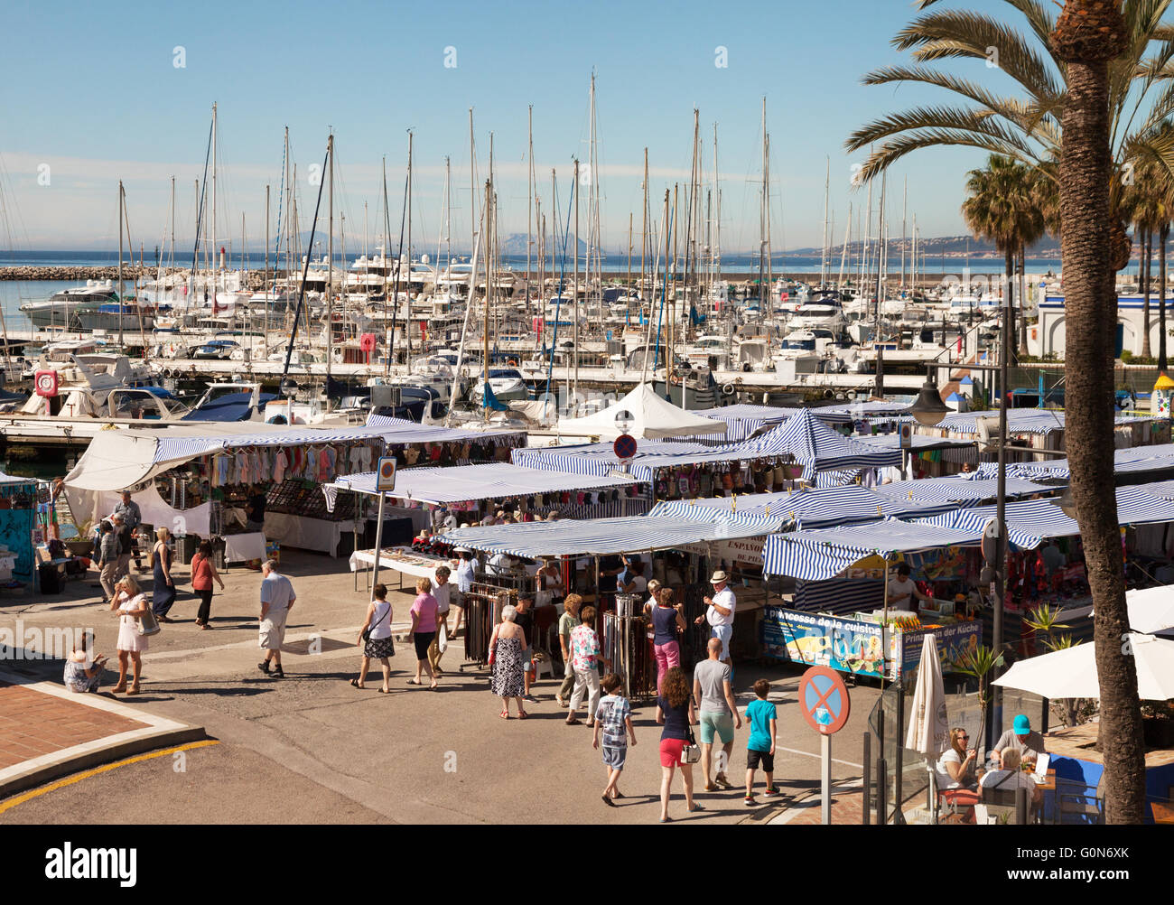 Estepona Marina and sunday market, Estepona, Costa del Sol, Andalusia, Spain Europe Stock Photo