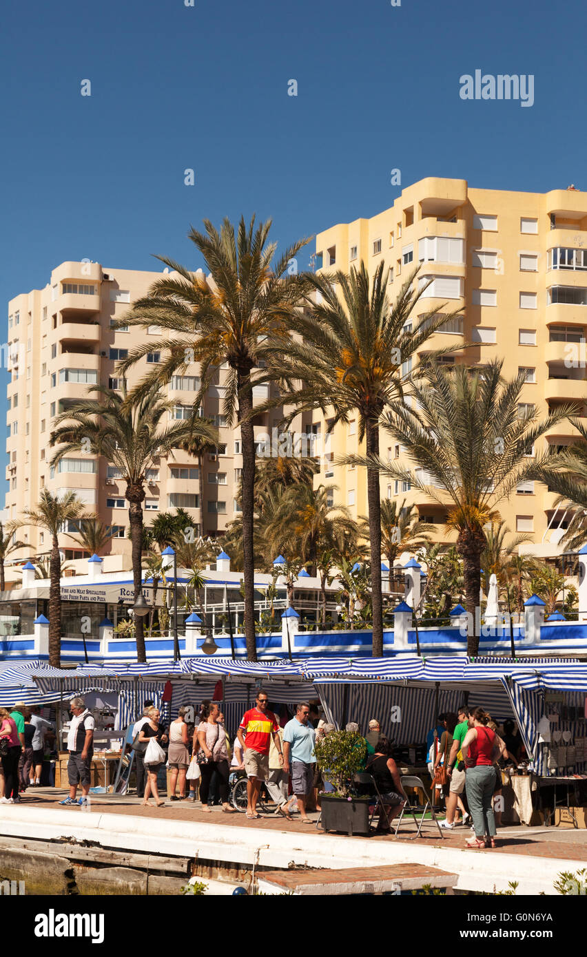 Estepona market, held on a sunday at the marina, Estepona, Costa del Sol, Andalusia, Spain Europe Stock Photo