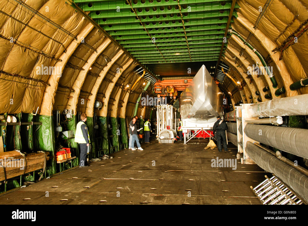 Volga-Dnepr Airlines, Antonov An-124-100 Commercial transport aircraft, inside cargo hold. Stock Photo