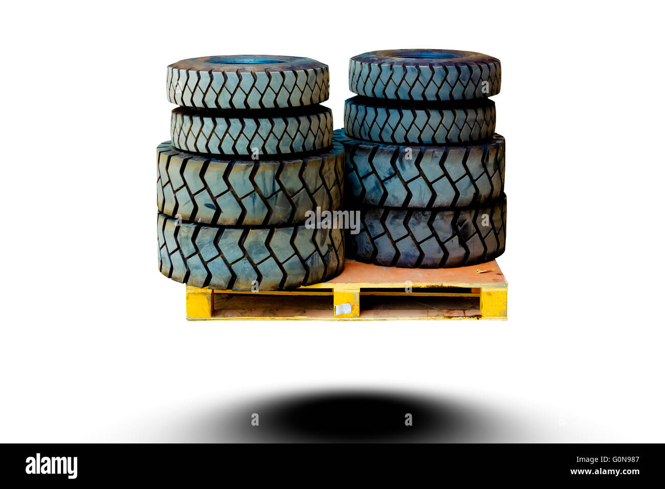 Forklift Tires on white background.This has clipping path. Stock Photo