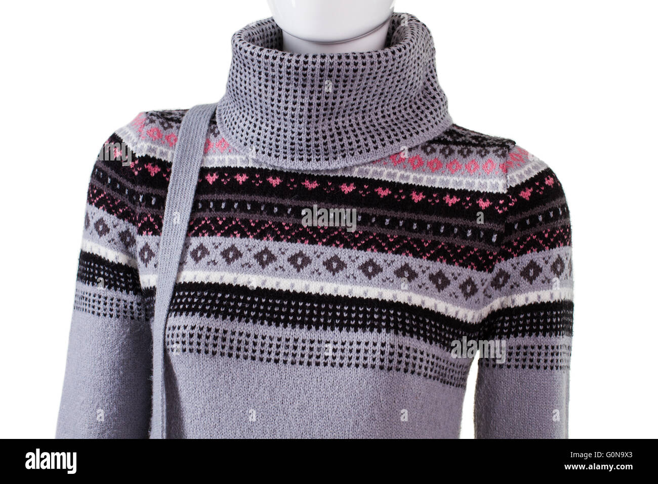 Gray pullover with high collar Stock Photo Alamy