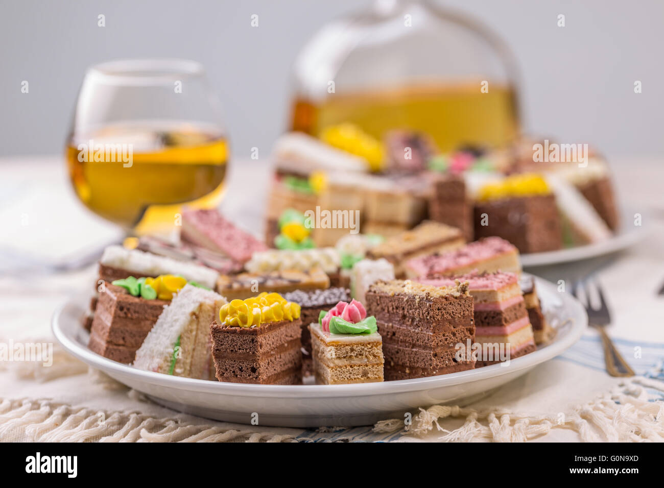 Small cakes with different cream Stock Photo