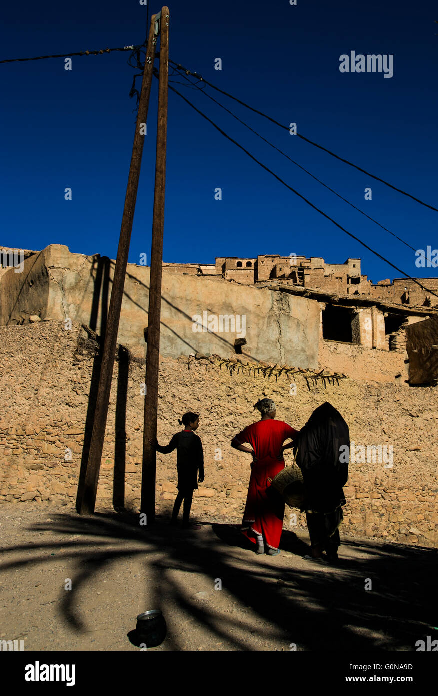 People in the street in a village in Tafrout region in the ANti-Atlas Stock Photo