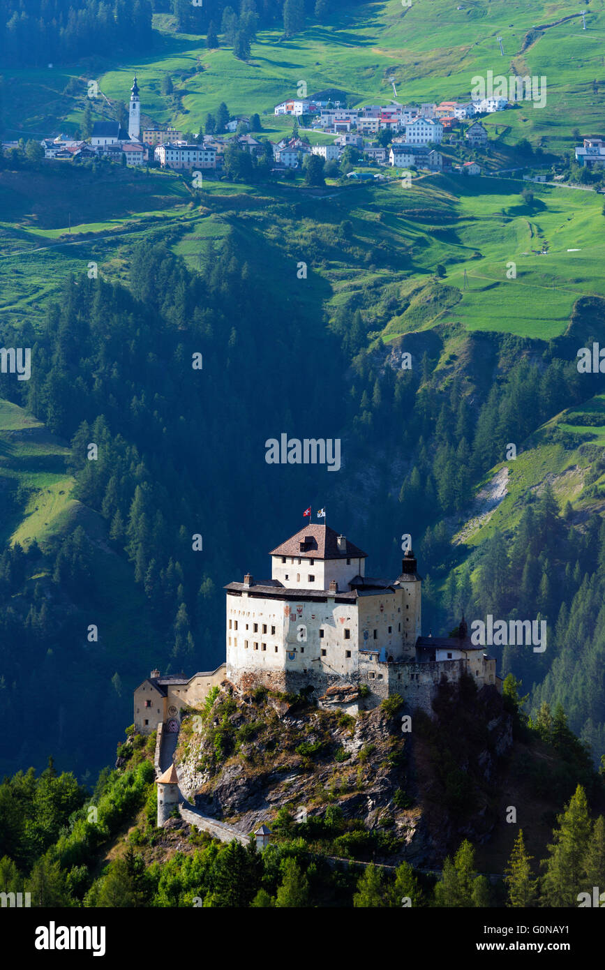 Europe, Switzerland, Graubunden, Engadine, Scuol Tarasp, Scuol castle, (Schloss Tarasp) Stock Photo