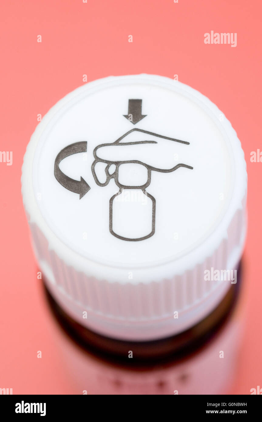 plastic medicine bottle with childproof screw cap Stock Photo