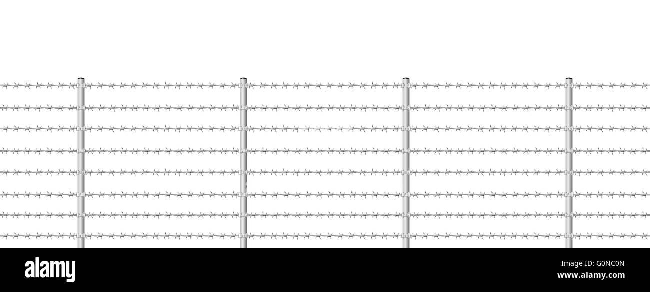 Barb wire fence, seamless expandable - illustration on white background. Stock Photo