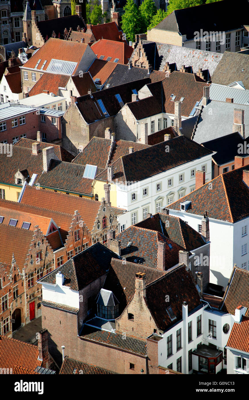 View of roof tops from Bell Tower (Belfort), Bruges, Belgium Stock Photo