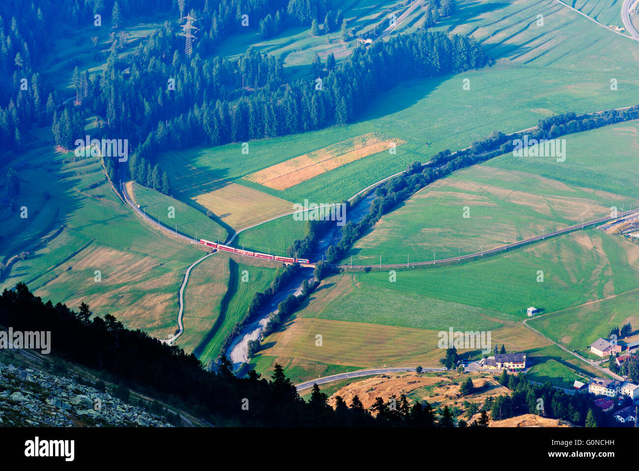 Europe, Switzerland, Graubunden, Engadine, Swiss National Park Zernez, swiss railway Stock Photo