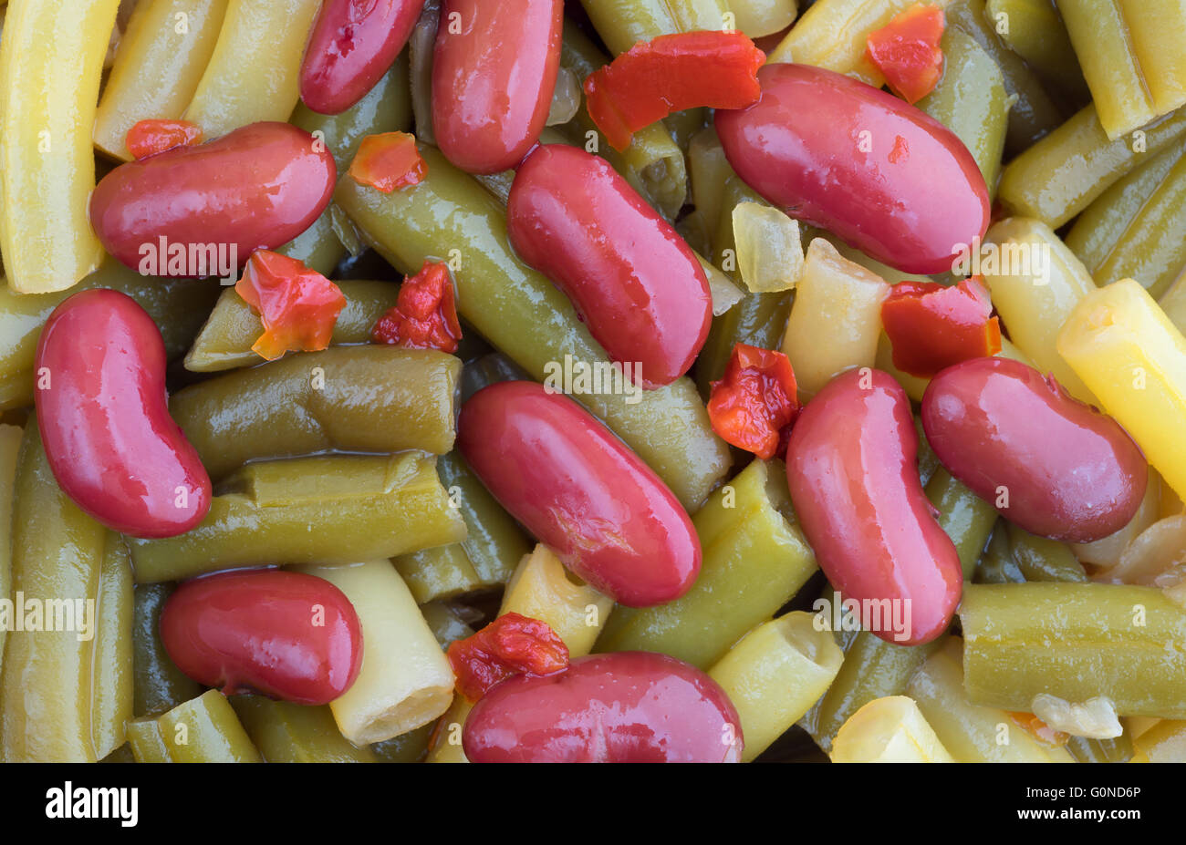 A very close view of three bean salad. Stock Photo
