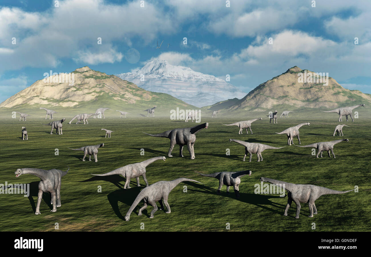 A Herd Of Camarasaurus Dinosaurs. Stock Photo