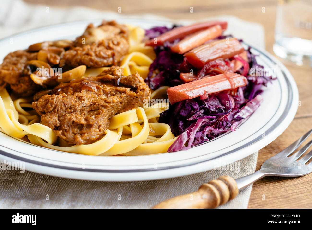 TVP Medallions and Red Cabbage with Rhubarb Sauce Stock Photo