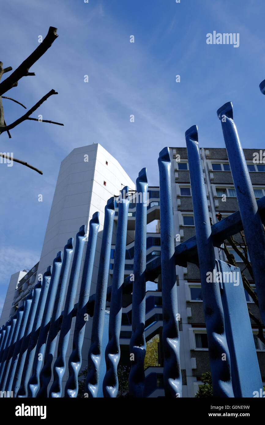 metal railings around a council estate in London Stock Photo Alamy